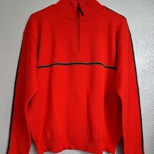 Obermeyer Red Knit Ski Sweater With Racing Stripe